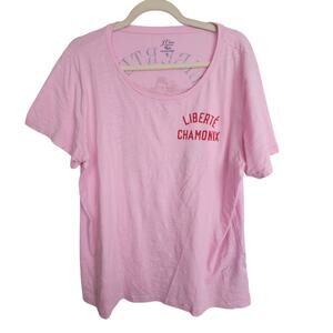 J. Crew Womens Pink Liberte Chamonix France T-Shirt Sz XL Ski Cotton Graphic Tee